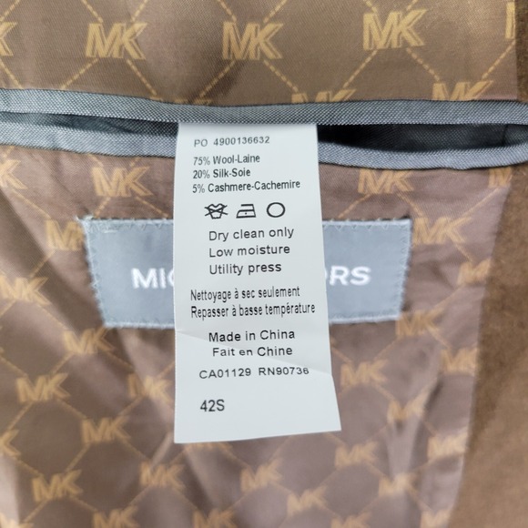 Michael Kors KIP‎ Men's Flannel Sport Coat Brown Silk Wool Cashmere Brown 42S - Picture 15 of 16